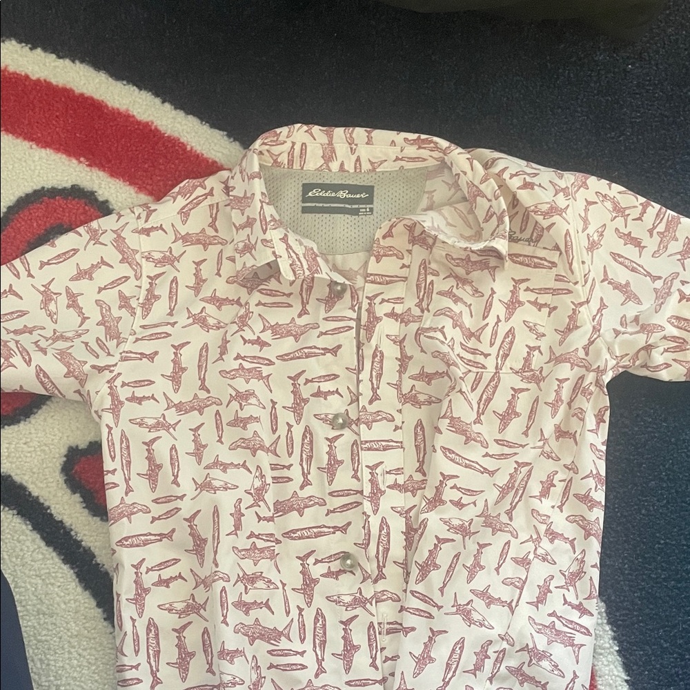 Kids Eddie Bauer Red Shark Pattern Shirt